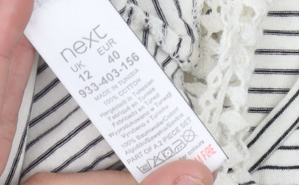 Next Women's Striped Cotton T-Shirt, Size 12, White