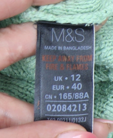 Marks & Spencer Women's Green Cable Knit Jumper, Size 12