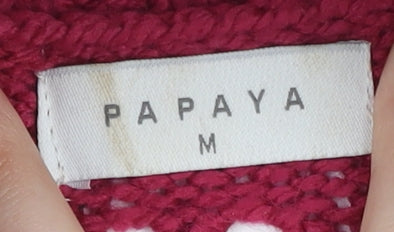 Papaya Women's Red Roll Neck Geometric Knit Jumper M
