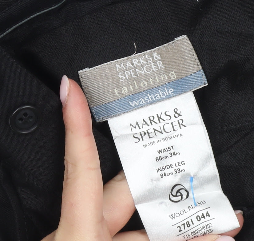 Marks & Spencer Black Men's Trousers, Size 34, Formal Wear