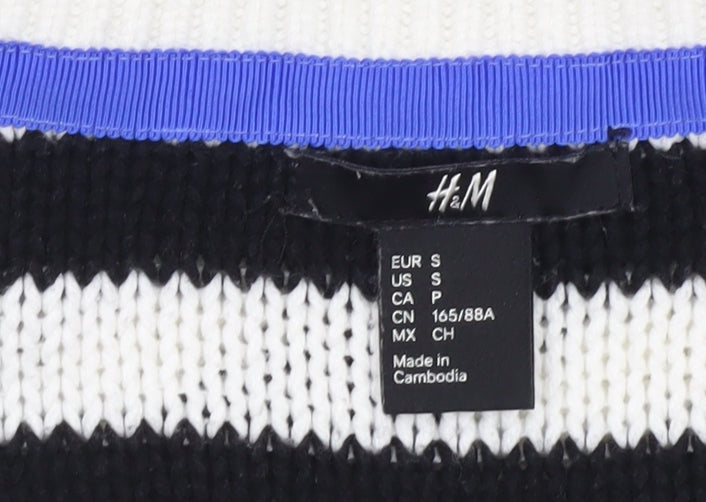 H&M Women's Black Striped V-Neck Pullover Jumper