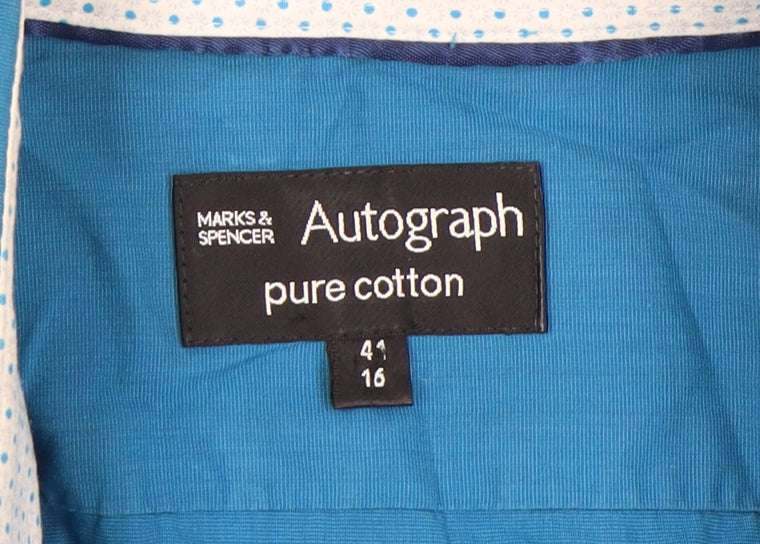 Marks & Spencer Men's Blue Long Sleeve Shirt, Size 16