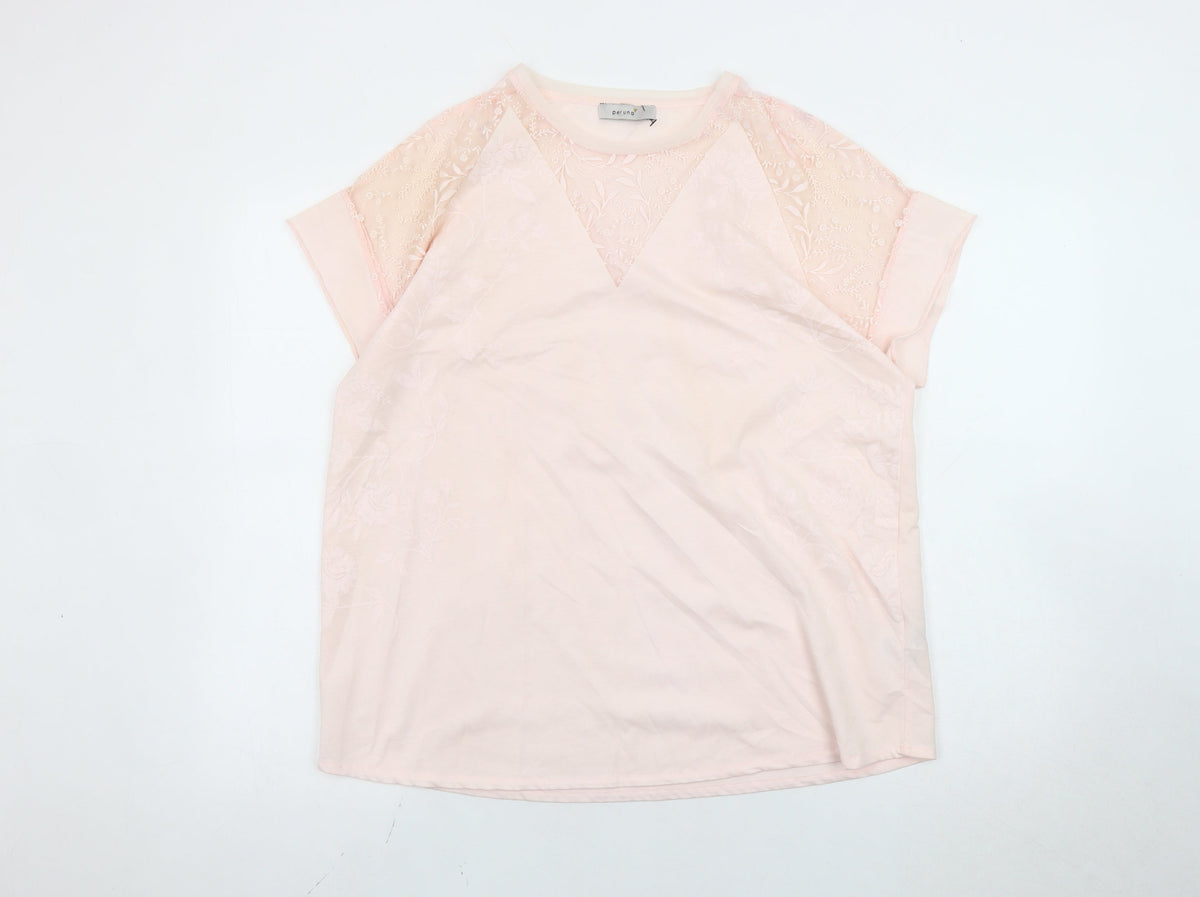 Marks & Spencer Women's Pink Floral Embroidered T-Shirt Size 14