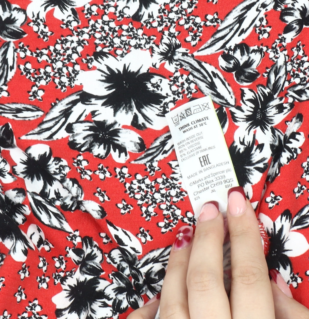 Marks & Spencer Women Red Floral Knee Length Shift Dress Size 12