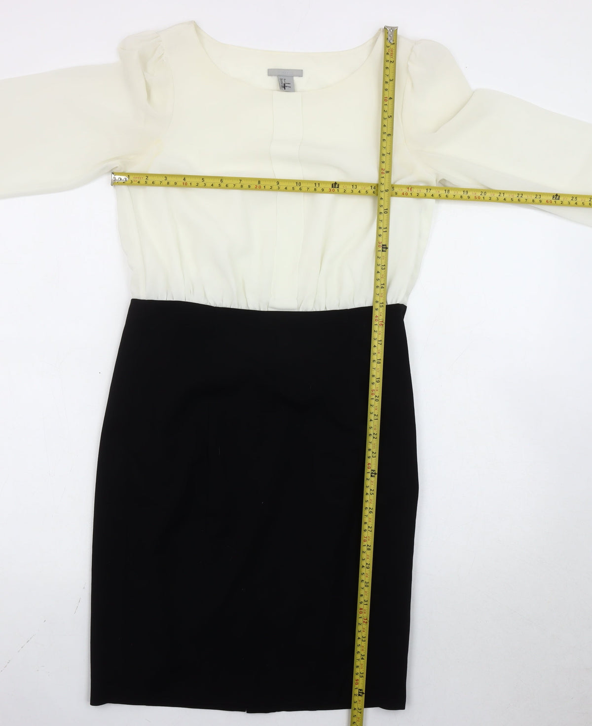 H&M Women’s Black White Sheath Dress Size 10 Knee Length Long Sleeve