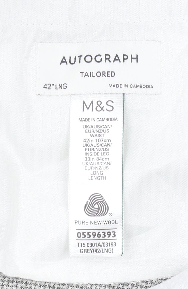 Marks & Spencer Men’s Grey Wool Check Dress Trousers 42W 33L