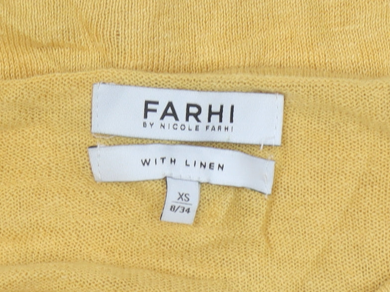 Farhi by Nicole Farhi Women's Yellow XS Linen Boat Neck Jumper