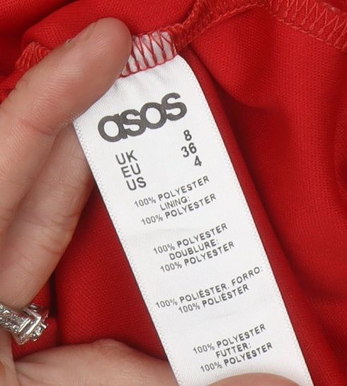 ASOS Women Red Size 8 Sheath Knee Length Belted Sleeveless Dress