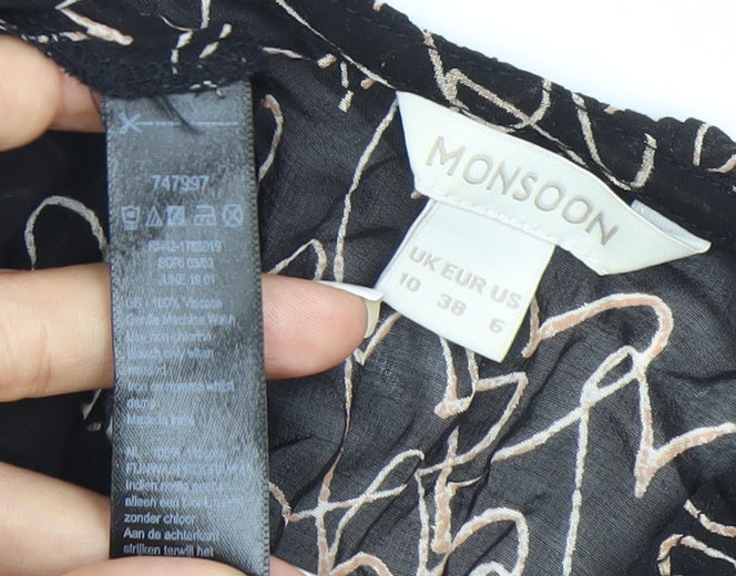 Monsoon Women Black Heart Print Tunic Blouse Size 10 Long Sleeve