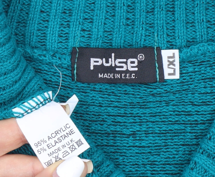 Pulse Women's Green L Collared Cable-Knit Pullover Jumper