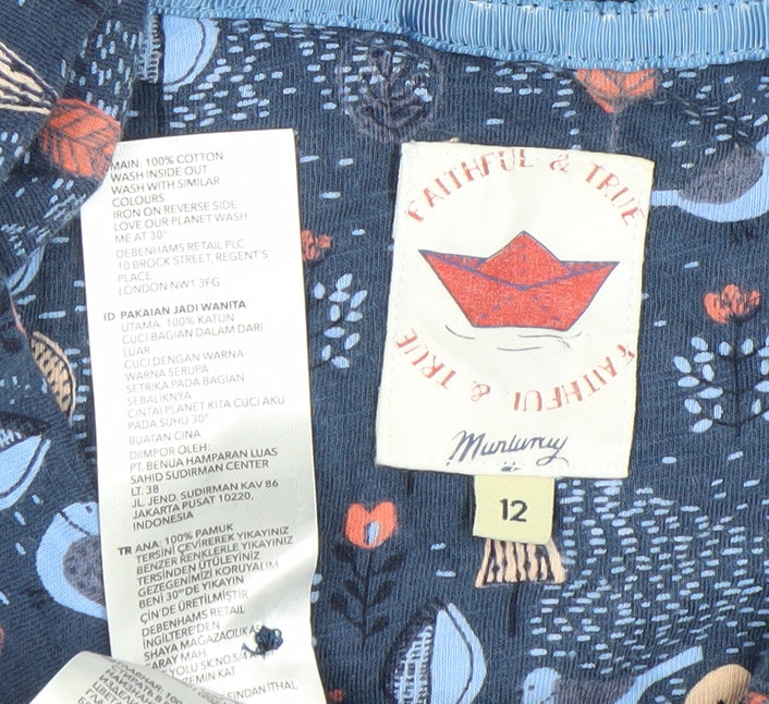 Faithful & True Women's Blue Animal Print Collared Shirt Dress Size 12