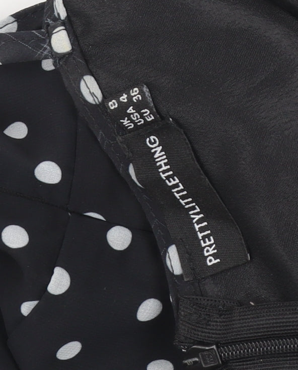 PRETTYLITTLETHING Women's Black Polka Dot Midi Wrap Dress Size 4