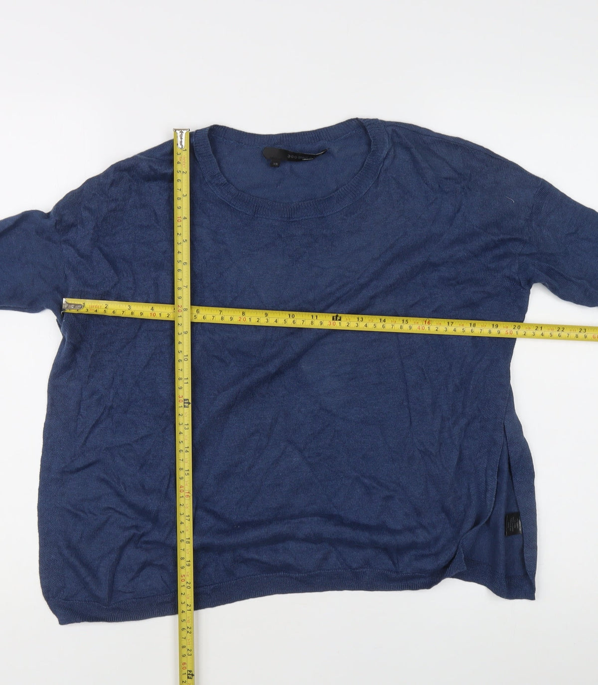 360 Sweater Women's Blue XS Linen Star Print 3/4 Sleeve Pullover