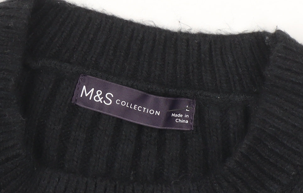 Marks & Spencer Women's Black L Rib-Knit Crew Neck Jumper
