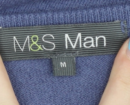Marks & Spencer Men's Blue M V-Neck Acrylic Pullover Jumper