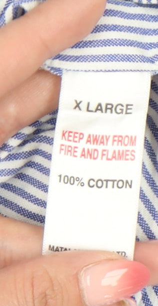 Easy Mens Blue Striped Cotton Long Sleeve Button-Up Shirt XL Regular Fit