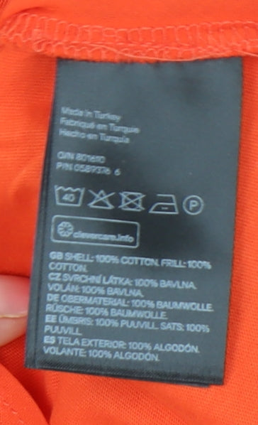 H&M Women’s Orange Ruffle Hem Cotton T-Shirt Size S Short Sleeve