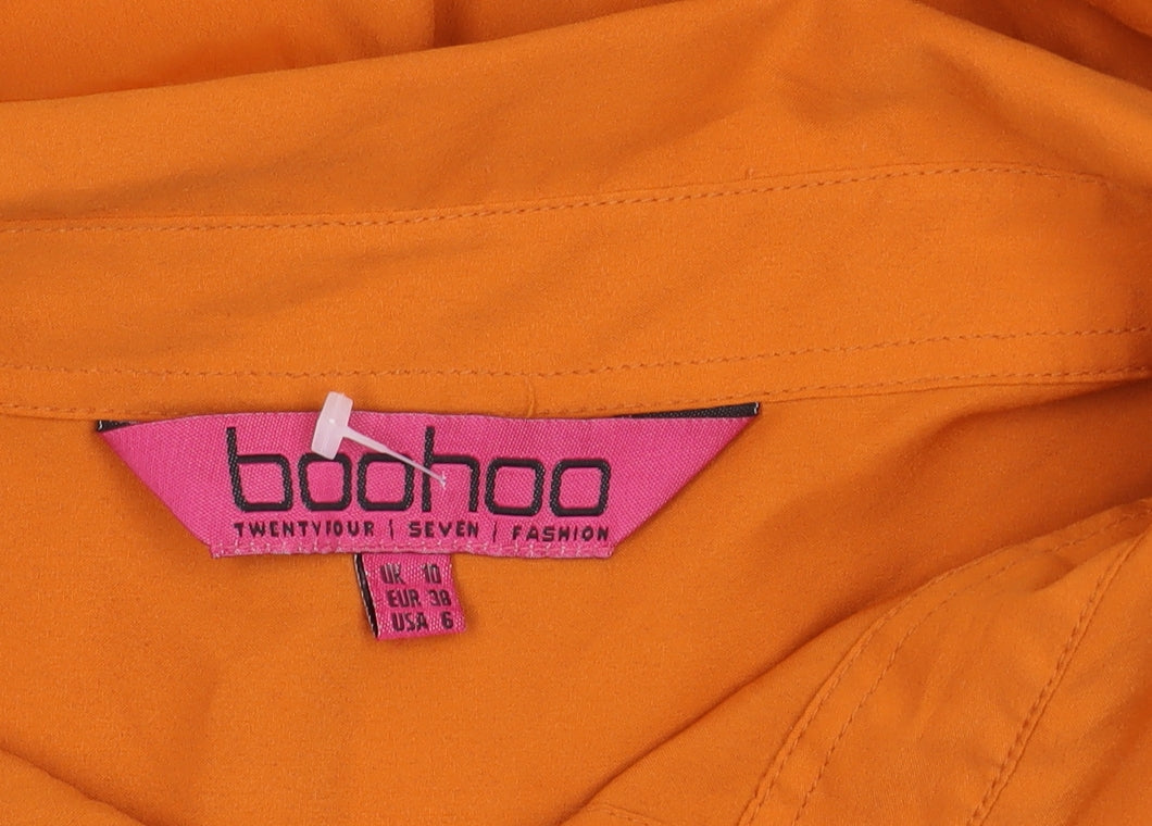 Boohoo Women’s Orange Button-Up Shirt UK 10 Long Sleeve Polyester