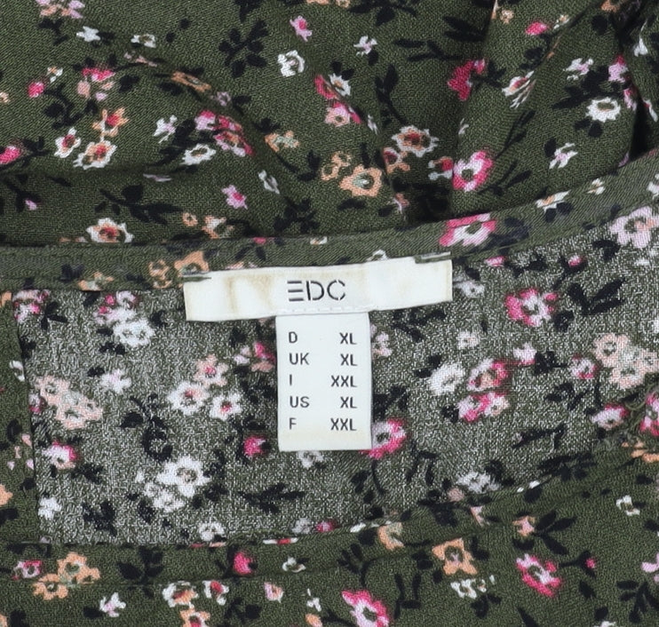 EDC Women's Green Floral Blouse XL Long Sleeve Viscose