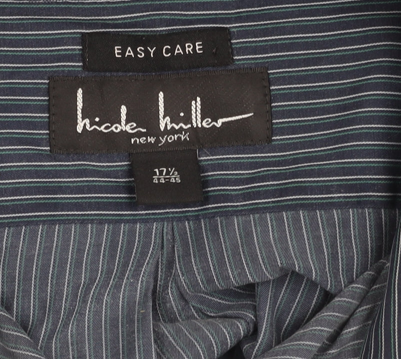 Nicole Miller Men’s Blue Striped XL Dress Shirt Long Sleeve Easy Care