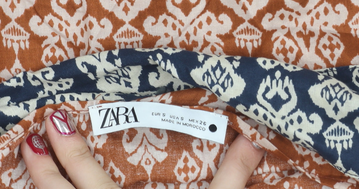 Zara Women’s Orange Geometric Wrap Skirt Size S Cotton Boho Short