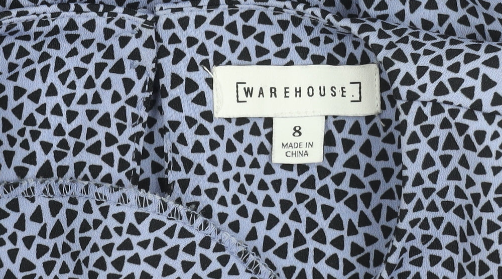 Warehouse Women’s Blue Geometric Puff Sleeve A-Line Dress Size 8