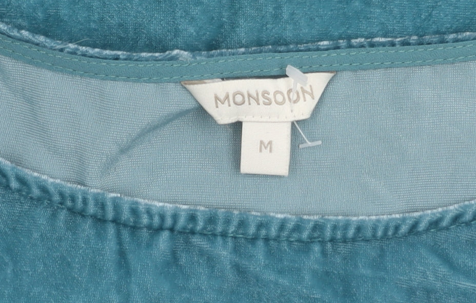 Monsoon Women’s Blue Velvet Short Sleeve Crew Neck Top M Regular