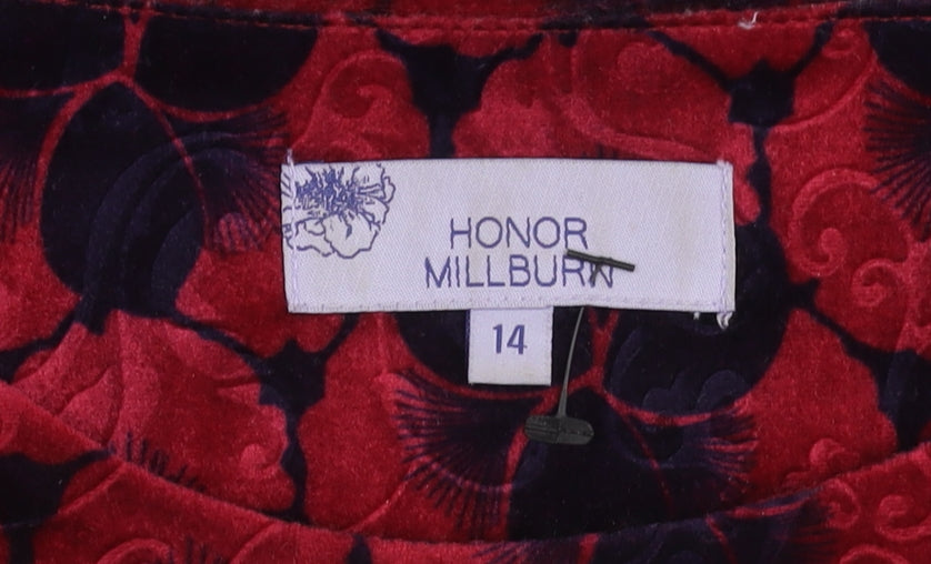 Honor Millburn Women's Red Floral Velvet Blouse Size 14