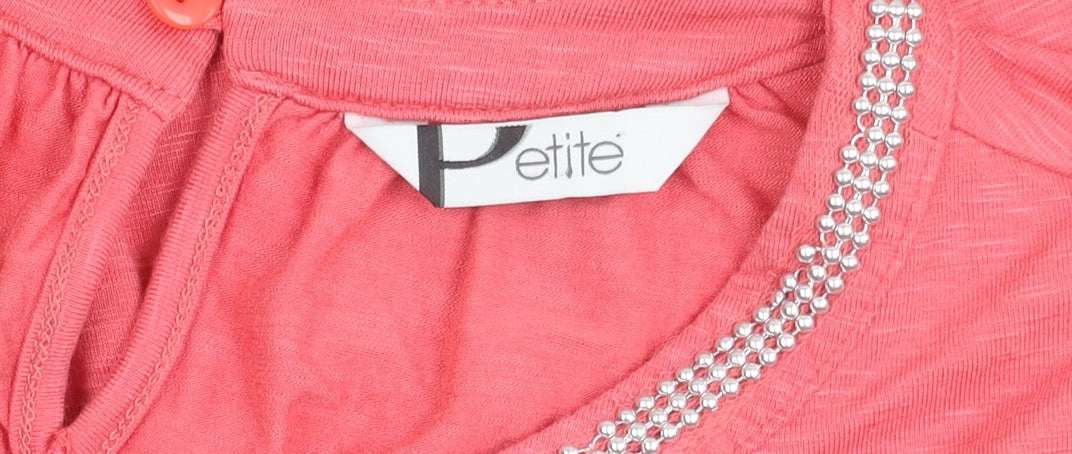 BHS Women’s Petite Pink Beaded Round Neck Short Sleeve Blouse Size 14