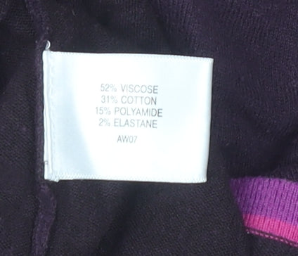 Country Casuals Women's Purple Striped V-Neck 3/4 Sleeve Pullover Jumper M