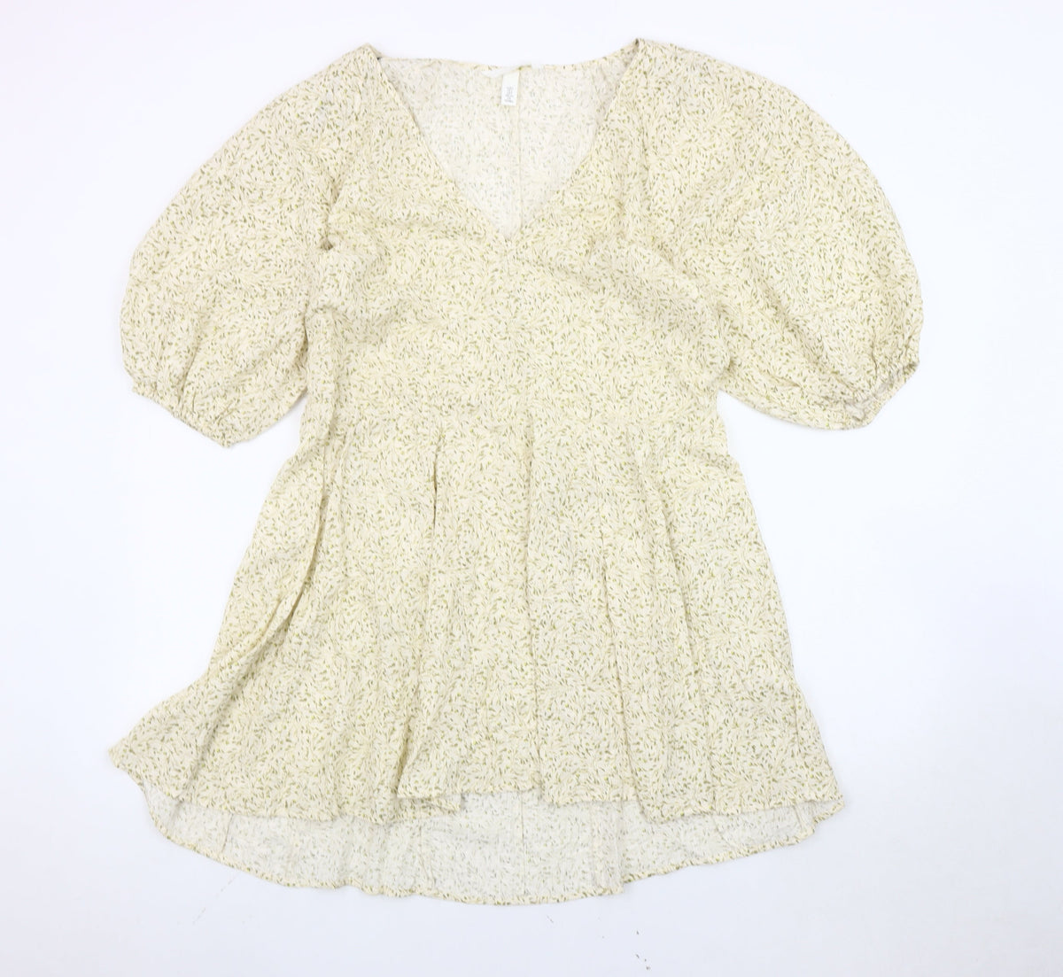 H&M Women’s Ivory Floral A-Line Short Dress Size 8 Puff Sleeves