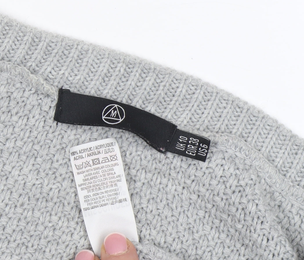Missguided Women's Grey Cable-Knit V-Neck Acrylic Jumper Size 10