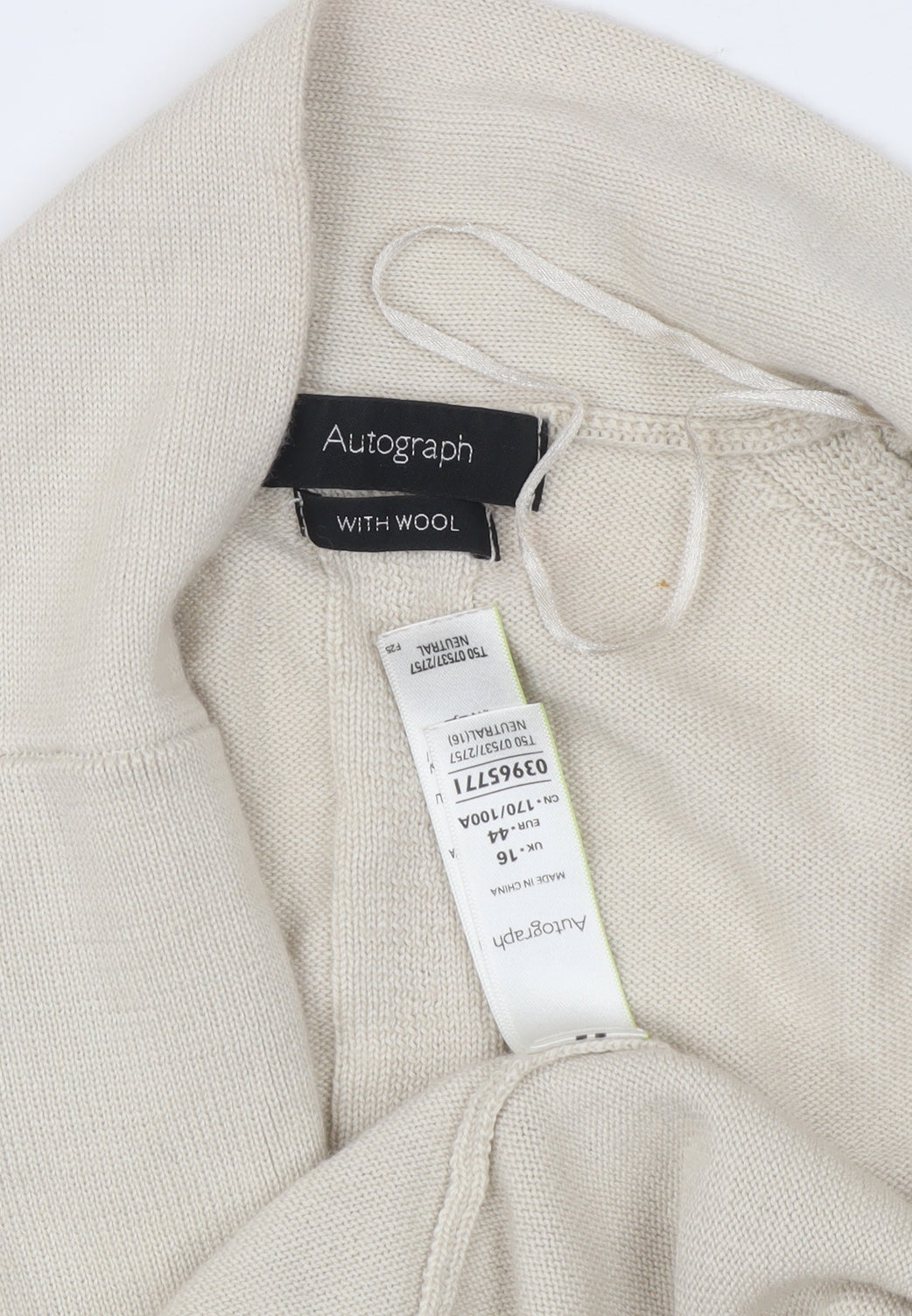 Marks & Spencer Women Beige Wool Blend Cardigan UK 16 Collared Knit