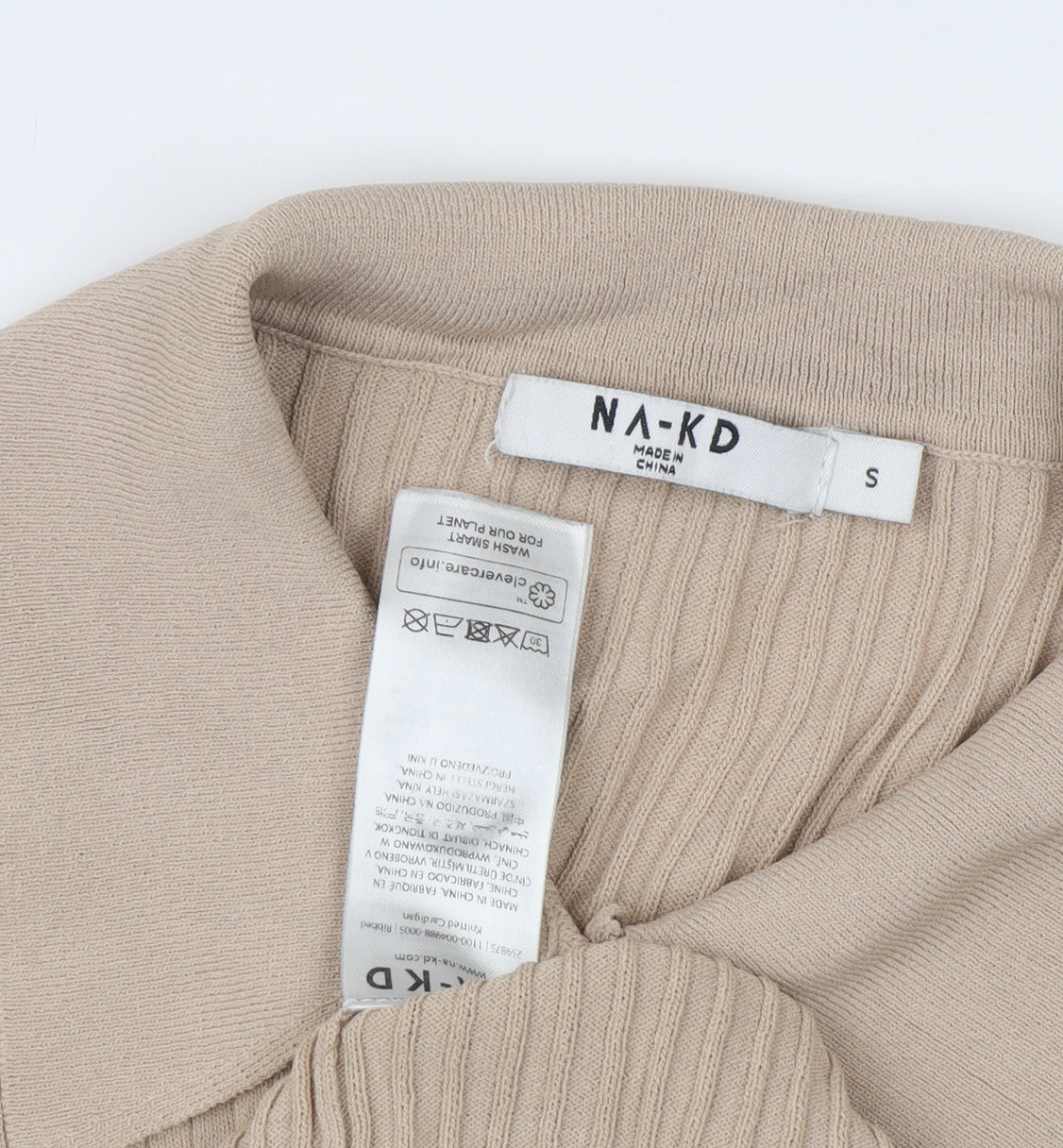 NA-KD Women’s Beige Slim Fit Ribbed Button-Up Top S