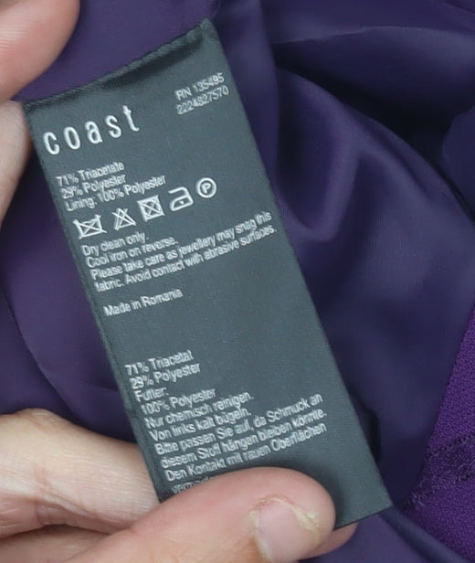 Coast Women’s Purple Knee Length Sheath Dress Size 12 Formal Bow Ruffle