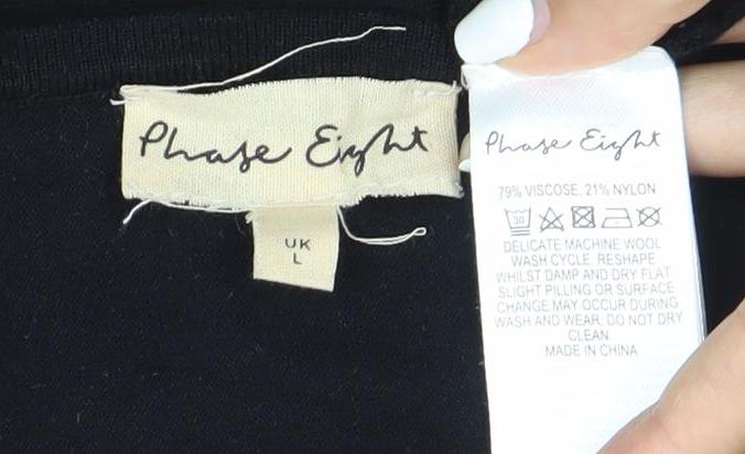 Phase Eight Women’s Black L Boat Neck Lightweight Blouse 3/4 Sleeve