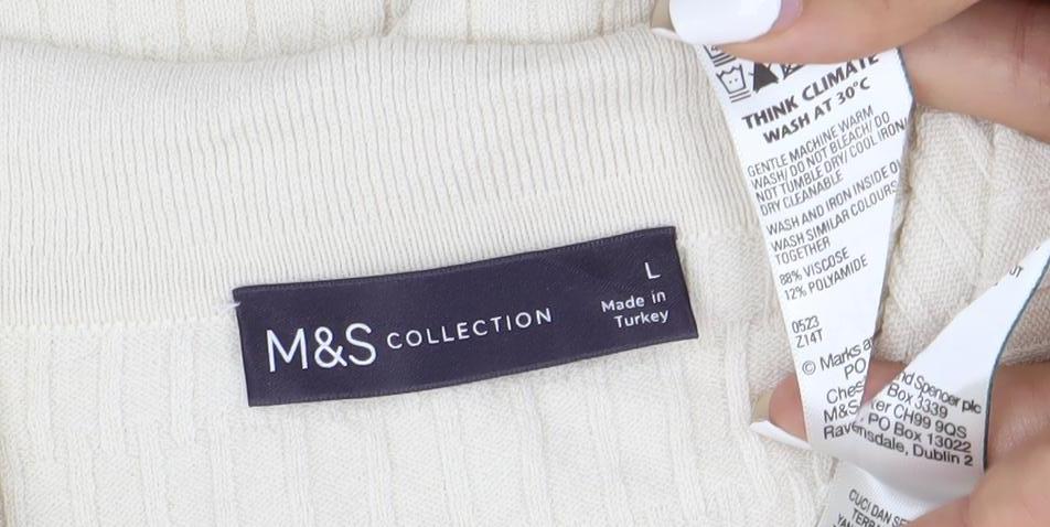 Marks & Spencer Men’s Ivory Knit Polo Shirt L V-Neck Short Sleeve