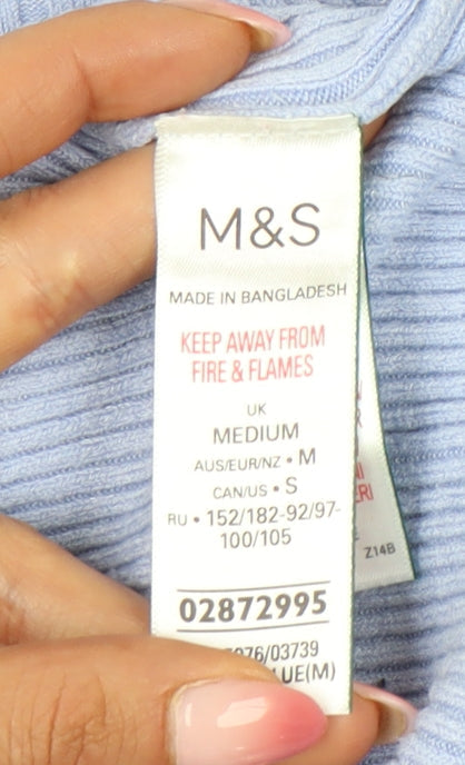 Marks & Spencer Women's Blue Mock Neck Rib-Knit Jumper M