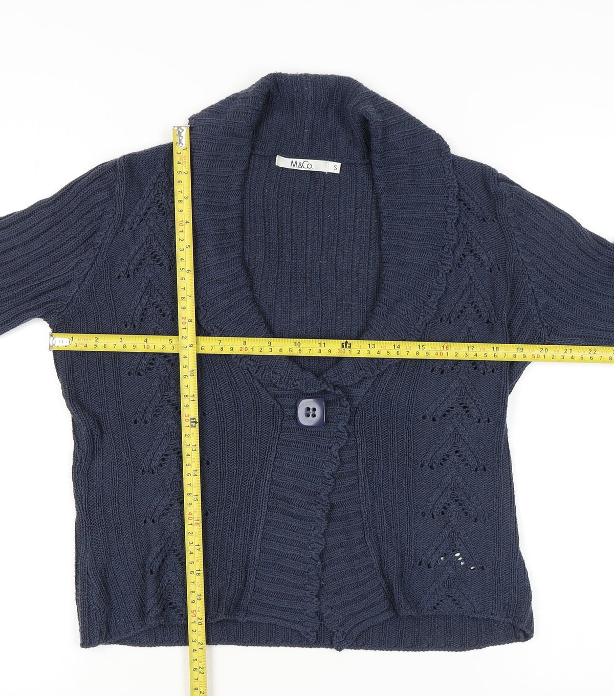 M&Co Women Blue Knit Shawl Collar Cardigan Size S Acrylic