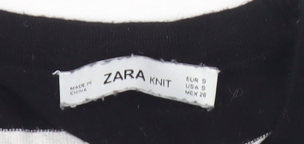 Zara Women’s Black Stripe Knit Short Sleeve Crew Neck Top Size S