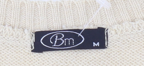 Bonmarché Women's Beige Crew Neck Argyle Knit Pullover Jumper M