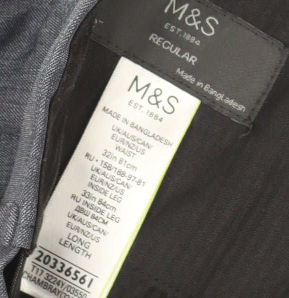 Marks & Spencer Men's Grey Regular Fit Chambray Trousers 32x33