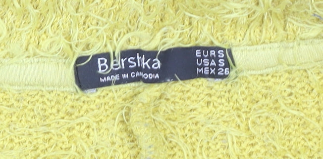 Bershka Women’s Yellow Crew Neck Pullover Jumper Size 8