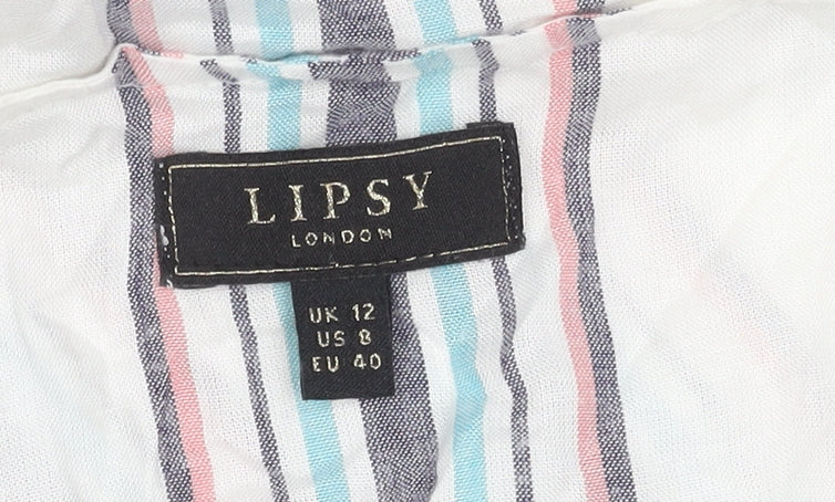 Lipsy Women’s Multicoloured Striped A-Line Puff Sleeve Dress UK 12