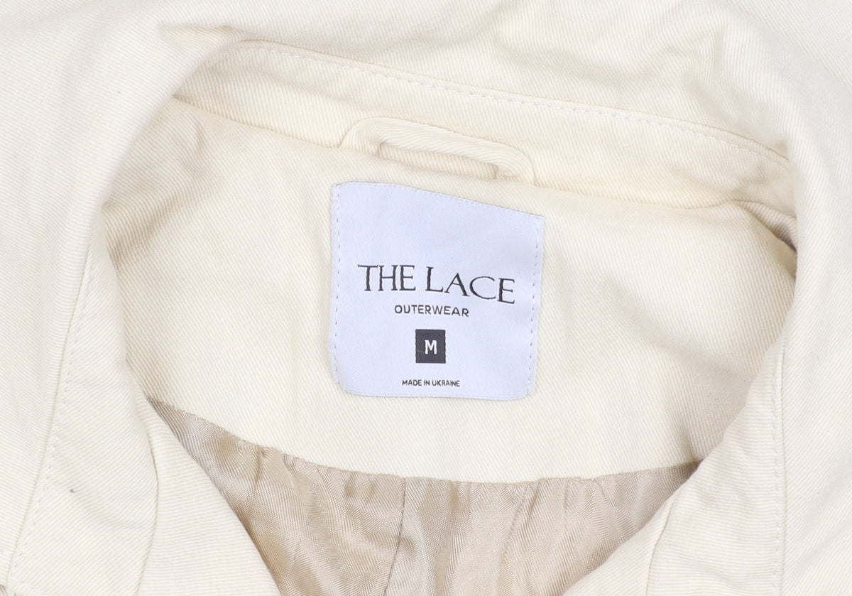 THE LACE Women’s Ivory Cotton Long Trench Coat Belted M