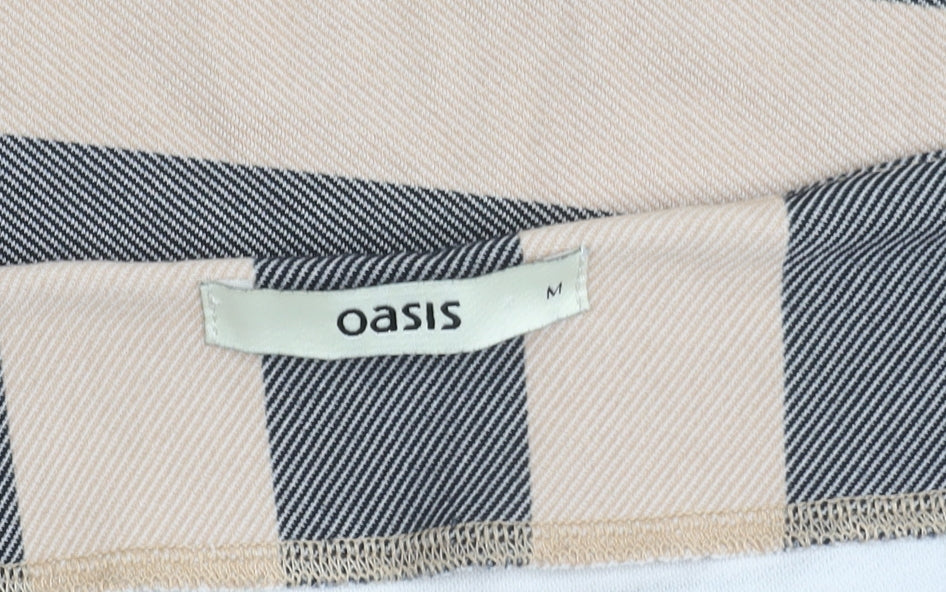 Oasis Women Beige Grey Striped Short Pencil Skirt M Linen Blend