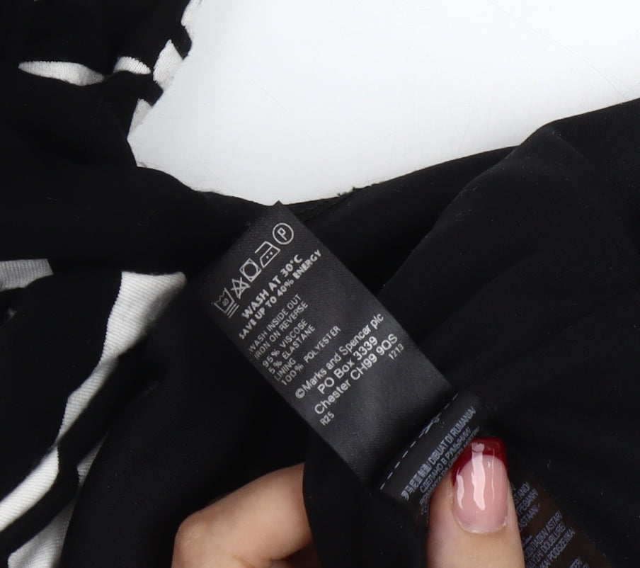 Marks & Spencer Women’s Black Striped Bodycon Bow Dress Size 12