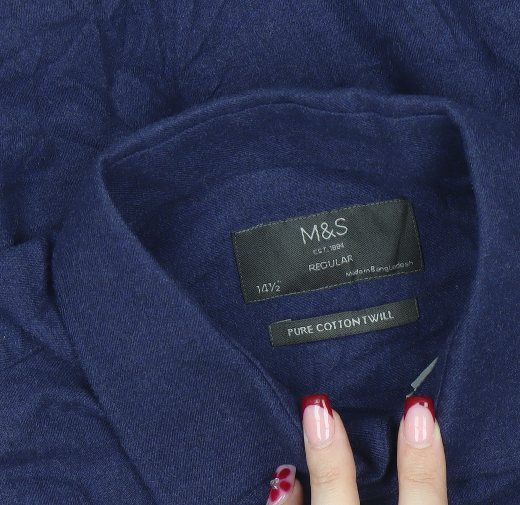 Marks & Spencer Men’s Blue Cotton Twill Regular Fit Shirt 14.5in
