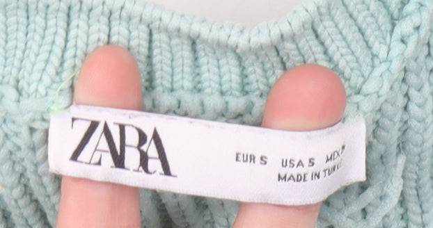 Zara Women’s Green Chunky-Knit Sleeveless Vest Size S Cotton