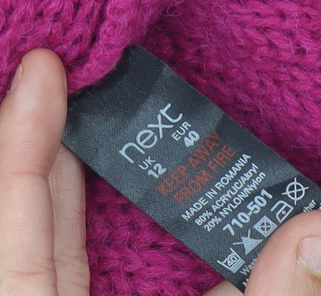 Next Women’s Pink Cable-Knit Tunic Jumper UK 12 Scoop Neck Short Sleeve
